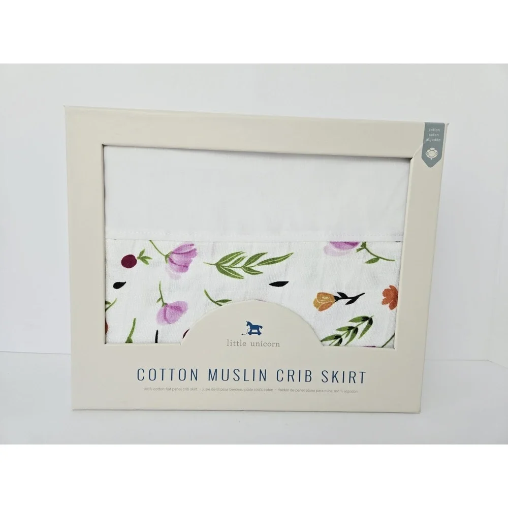 Little Unicorn Cotton Muslin Crib Skirt 100% Cotton Floral Design NEW